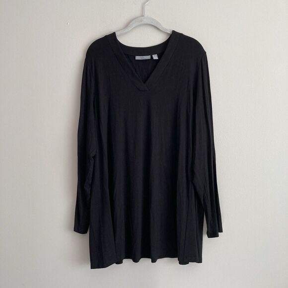 Susan Graver Lifestyle Womens Plus V-Neck Tunic Top Black Size 2X Soft Knit - Picture 1 of 9